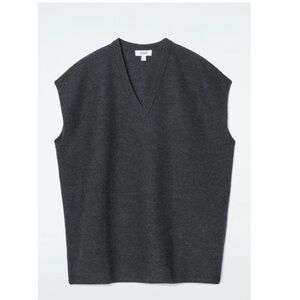 COS oversized Charcoal V-Neck Boiled Wool Sweater Vest
